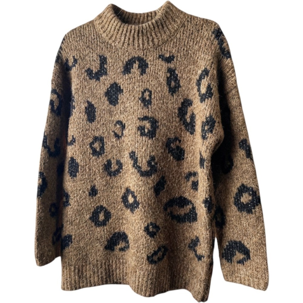 Universal Thread Sweater Leopard Animal Print Mock Neck Size M Pullover Knit‎